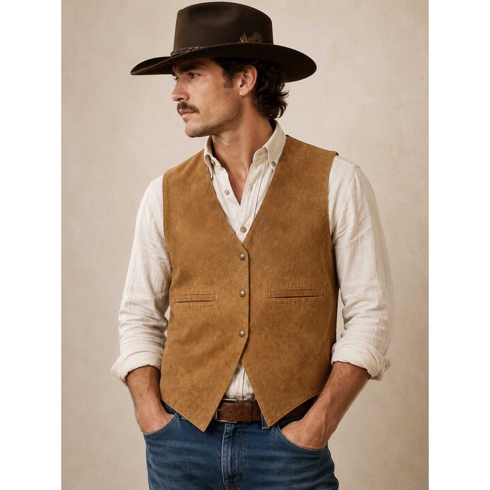 Scully Mens 3XL Boar Suede Leather Western Vest Cinnamon Tan Snap Front 1770